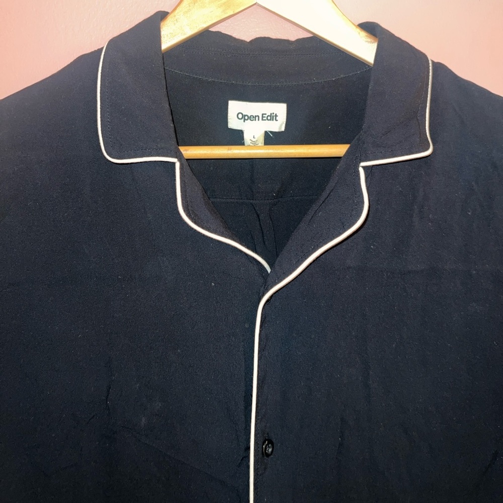 Open Edit Men's Black Shirt. Pajama style viscose. Size Large.